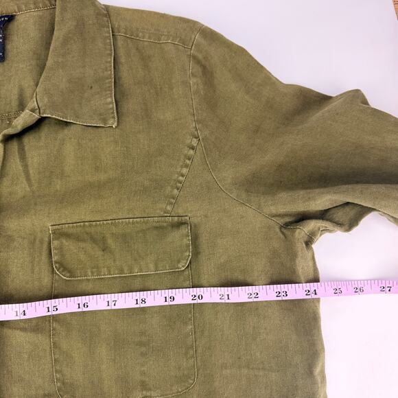 Anne Carson 2X Women's 100% Olive Green Button Up Tunic Long Shirt Dress - Picture 10 of 11